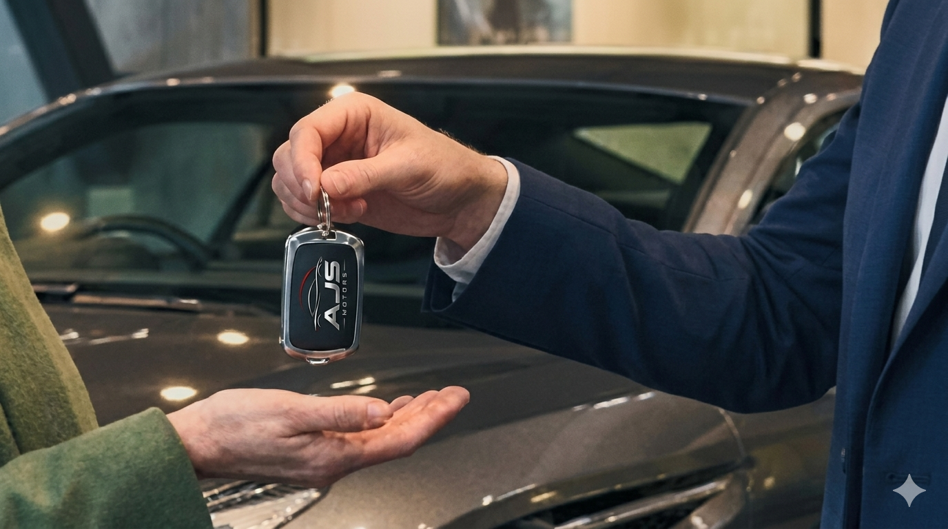 Customer receiving car keys at AJS Motors